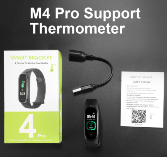 M4 Pro Smartband - Opgraderet med termometerfunktion