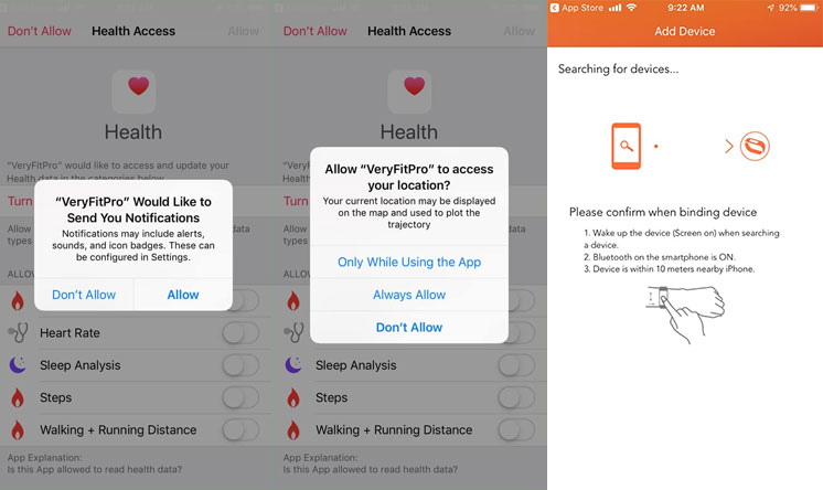 VeryFitPro-app-tilladelser