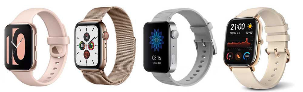 Specifikation Sammenligning Oppo Watch, Apple Watch, Mi Watch og Amazfit GTS